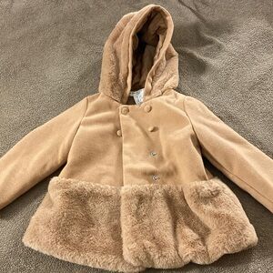 Max Studio Girls' Camel Hooded Double-Breasted Pea Coat